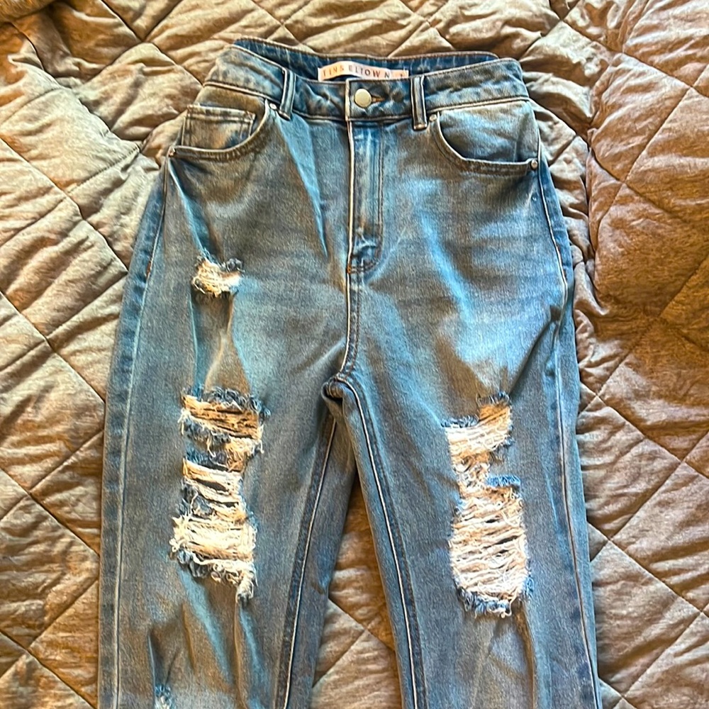 Never used Light medium blue distress high waisted mom jeans